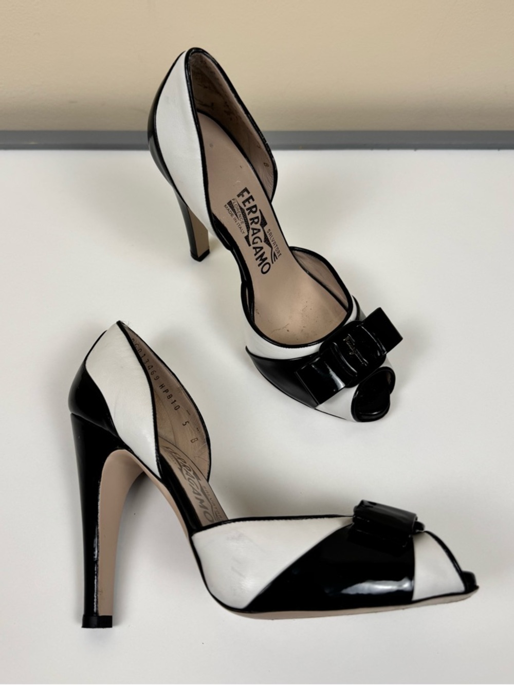 Salvatore Ferragamo Manuela 11 BCM Patent Leather Peep Toe Pumps - Picture 2 of 10